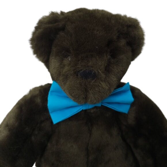 Vermont Teddy Bear 14" Plush Chocolate Brown Stuffed Animal Toy Blue Bow Tie - Picture 3 of 12